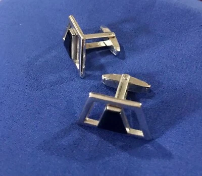 FIRMADO FOSTER EE. UU. - GEMELOS PLATEADOS VINTAGE CON ÓNIX sintético Foto 1 de 2