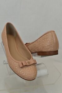NIB TORY BURCH BRYANT NUDE QUILTED LEATHER GROSGRAIN BOW REVA BALLET FLATS 9