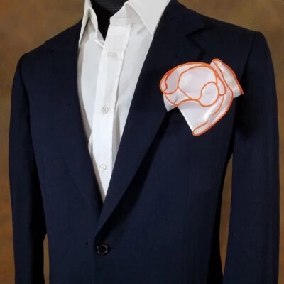 NUEVO - Puf 2 en 1 cuadrado de bolsillo redondo para hombre - blanco satinado con ribete naranja Foto 1 de 4