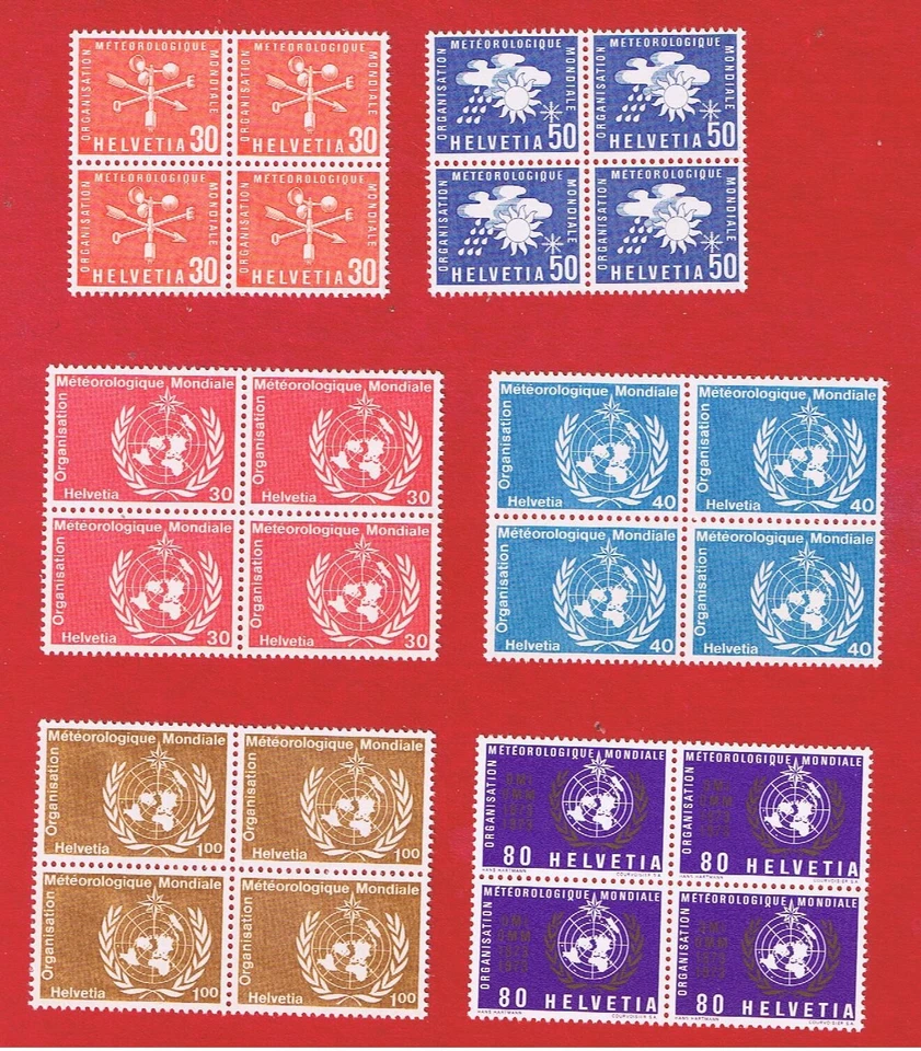 Suiza #8O5/8O13 MNH OG bloques de 4 OMM envío y devolución gratuitos Foto 1 de 1