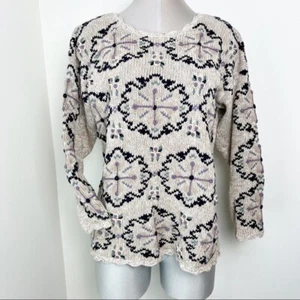 VINTAGE Paul Harris Design Hand Knitted Sweater Size Small Ramie Blend Embroider - Picture 1 of 6