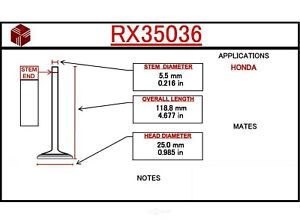 Exhaust Valve ITM Engine Components RX9631