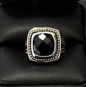 Square Sterling Silver Onyx Ring with 14k Gold Bead Accents - Picture 1 of 4