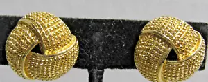 80er Jahre Avon Vintage Ohrclips gebürstet Gold strukturiert rund signiert - Bild 1 von 4