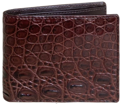 Cartera Marrón Bloqueo RFID Cuero Doble Plegable Portatarjetas Piel de Cocodrilo Genuina Foto 1 de 4