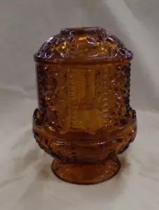 Vintage Indiana Glass Fairy Lamp Light Candle Holder Amber Stars And Bars - Picture 1 of 5