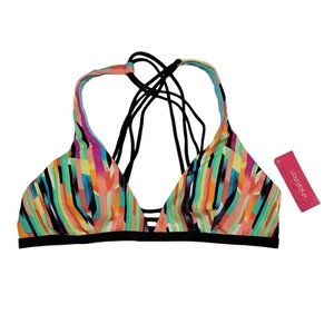 NWT Xhilaration Large Colorful Striped Bikini Swim Top With Strappy Racer Back - Picture 1 of 4