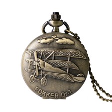 Bronze Fokker Dr.1 Pocket Watch Airplane Theme
