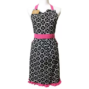 Pantry Heart Flower Kitchen Apron Cotton Black Pink - Picture 1 of 7