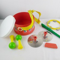vintage play storage display music musical 921 decor decoration 1979 instrument red white Fisher Price toy drum with strap toy