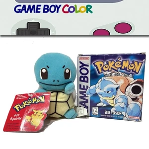 Pokemon Blaue Version CIB 1999 Nintendo Game Boy Spiel mit '99 Squirtle Plüsch - Bild 1 von 13