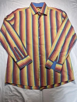 Camisa Steven Land Para Hombre XL Multicolor Rayas Manga Larga Abotonada Calce Ajustado Foto 1 de 4