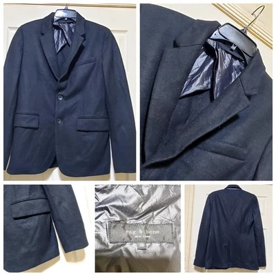 rag & bone Blazer Mens 38 Black Wool Made in USA Two Button Notch Lapel Lined - Image 1 of 4