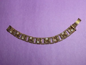 c.1900 GLIEDERARMBAND VERZIERT 7" ZIERLICH 1/2" BREIT KUNSTPERLEN BLUMEN GOLDFARBEN - Bild 1 von 4