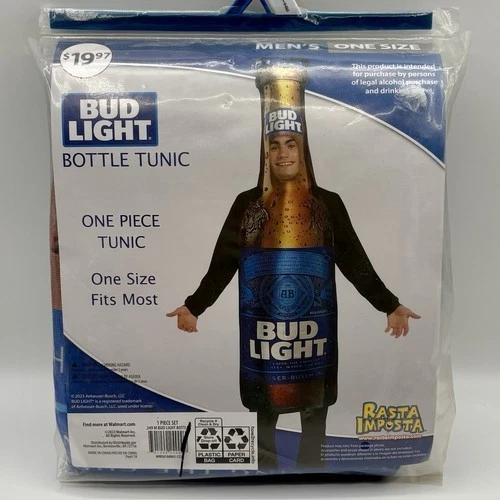 Bud Light Botella de Cerveza Túnica Halloween Disfraz Azul Nuevo En Paquete Adulto Talla Única Foto 1 de 1