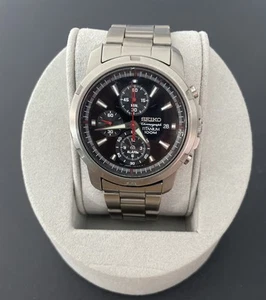 Seiko Men 7T92-0BF0 Chronograph Date Black Dial Quartz Watch 8 1/4" **See Photo - Picture 1 of 17