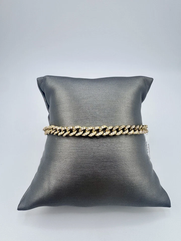 Кубинский браслет из желтого золота 18 карат с бриллиантами и регулируемой застежкой-слайдером  - Изображение 1 из 4