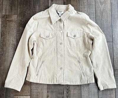 Talbots Jacket Women's Medium Stretch Corduroy Button Up Cream Beige - Image 1 of 3