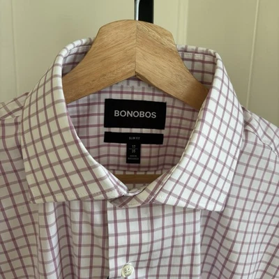 Camisa de Vestir Bonobos Para Hombres 17-35 Calce Ajustado Cuadros Malva Larga Slv Ild Money Nueva con Etiquetas Foto 1 de 4