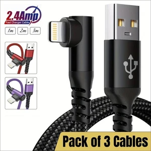 For iPhone Charger Cable Heavy Duty Braided USB Charging Lead Data Sync 1M 2M 3M - Picture 1 of 12