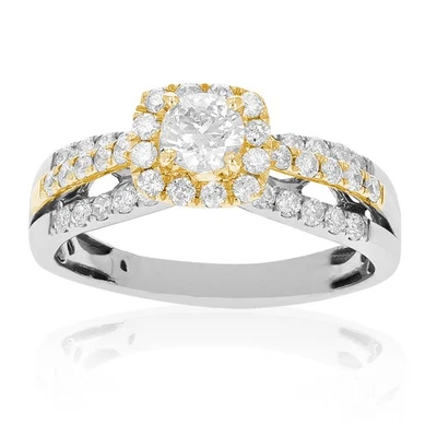 1 cttw Diamond Engagement Ring 14K Two Tone White and Yellow Gold Bridal Size 6 - Image 1 of 4