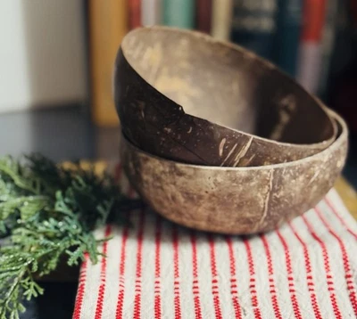 "Tazón de coco natural vintage Kava té ceremonia fideos arroz 5"" regalo orgánico" Foto 1 de 4