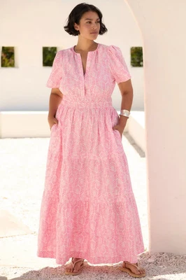 Nuevo con etiquetas Vestido Anthropologie Somerset Maxi en Algodón Estampado Helecho Frambuesa L Foto 1 de 4