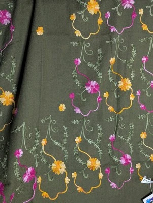 Nuevo Mantón Bufanda Bordado Floral 100% Cachemira Pashima 26"X64" Flecos Oliva Foto 1 de 4