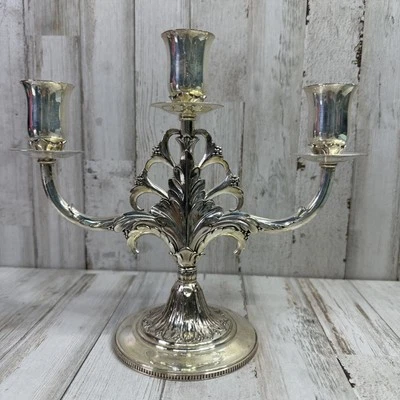 Candelabro de 3 velas enchapado en plata Marquise 1847 Rogers Bros 009156 IS estampado Foto 1 de 4
