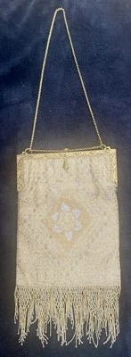 罕见法国古董艺术装饰女式金色和银色金属钱包条纹 — 第 1/4 张图片