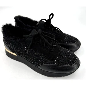 Kenneth Cole REACTION Cari Faux Fur Jeweled Fashion Sneakers Black Size 6.5 - Picture 1 of 9