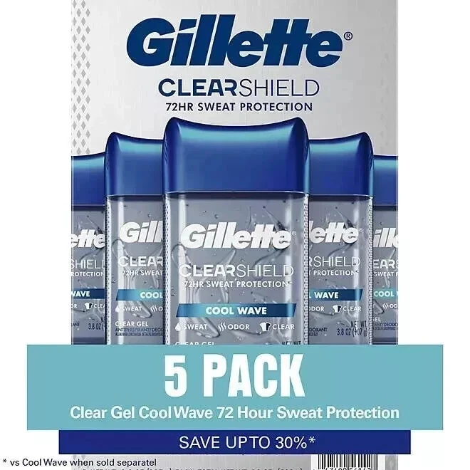 Gel antitranspirante y desodorante Gillette Cool Wave Clear para hombre, 3,8 oz., paquete de 5 Foto 1 de 1