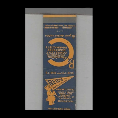 Cubierta Matchbook Reid's American Pharmacy University Of California Berkeley, CAA Foto 1 de 2