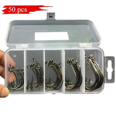 50x Ganci Offset Wide Gap Senza Erbacce Ganci Vermi Luccio Perco Esche Morbide Pesca - Immagine 1 di 3