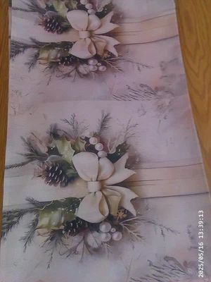 New Elegant Winter 13 x 72 Table Runner (Cream Bow, Pinecones & Greenery - Image 1 of 3