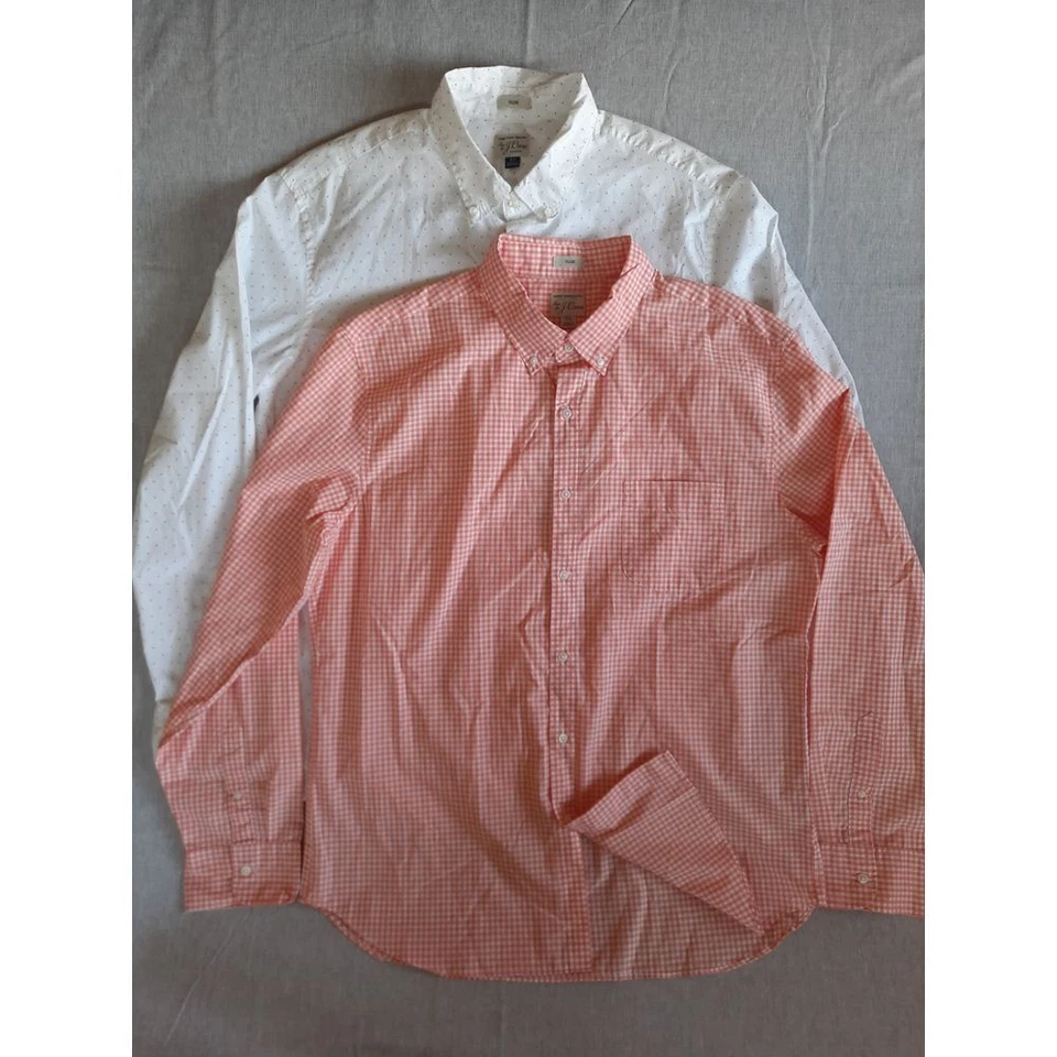 J.Crew Men 2 of XL Slim Stretch Polka Dot Plaid Button Shirt Long Sleeve Coolmax - Image 1 of 4