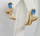 Signed J.M.S.14K Yellow Gold 1.5 ctw London Blue Topaz Polished Earrings 