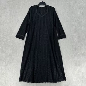 Black Eyelet Maxi Dress Handmade LARGE-XL SHEER Grunge Dark Fairy Witchy - Picture 1 of 11