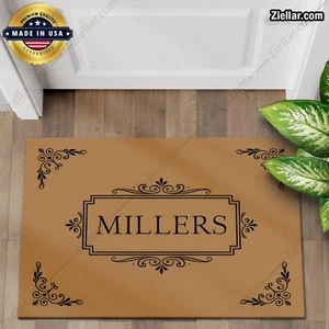 Personalized Family Name Doormat, Elegant Frame Scroll Design Entry Piece - Picture 1 of 5