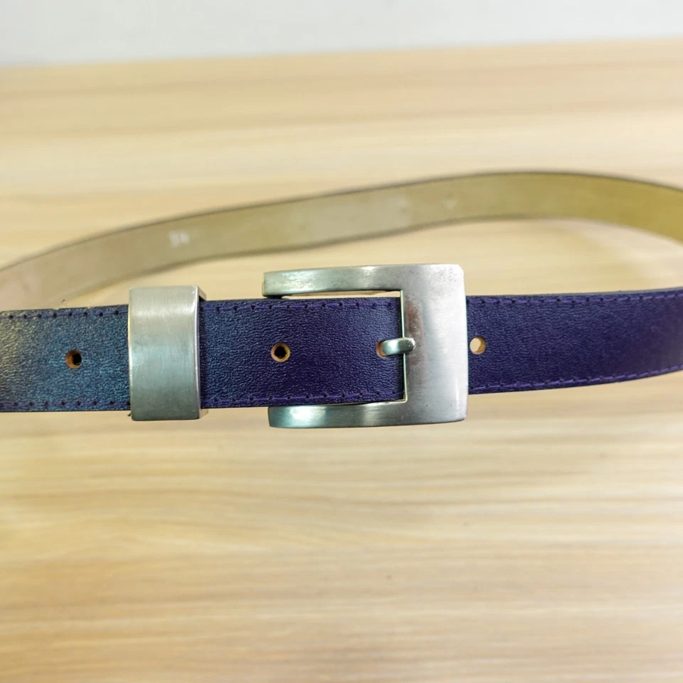 Vintage Black Leather Dress Belt Womens 14 32 80 S Stainless Steel Buckle Retro - Image 1 of 4