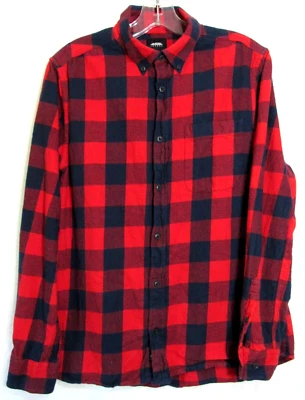 Camisa Burton Menswear Franela Roja y Azul A Cuadros Abotonada Talla Mediana Usada en Excelente Condición Foto 1 de 4