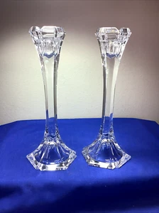 Pair Vintage 8” Irish Rose 24% Lead Crystal Glass Taper Candleholder Czech 444 - Picture 1 of 10