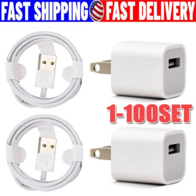 White 1A USB Power Adapter AC Home Wall Charger US Plug FOR i Phone 14 13 12 LOT - Image 1 of 4