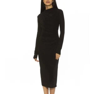 Alexia Admor Kim Midi Black Ruched Long Sleeve New Dress Womens Large - Picture 1 of 12