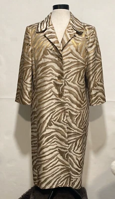 Kasper Women's 16 Gold Silver Metallic Animal Print Button Front Coat Cardigan - Image 1 of 4