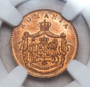 1867, Romania (Kingdom), Carol I. Scarce Copper 1 Banu Coin. NGC MS-64 RB! - Picture 1 of 3