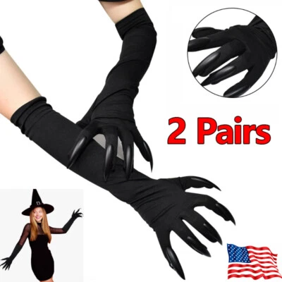 2x Disfraz de Halloween Guantes Garra Uñas Largas Hasta el Codo Garra de Gato Disfraz Guantes Foto 1 de 4