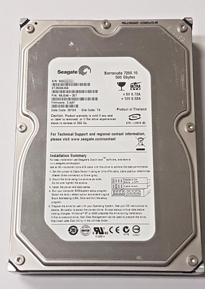 500 GB Ide Seagate barracuda 7200.10 ST3500630A P-Ata 16MB HDD 3.5 " Hard Drive - Image 1 of 1