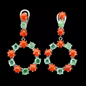 925 Orecchini Argento Sterling Rotondo Smeraldo Corallo 4mm Naturale Gemma Gioie - Foto 1 di 9