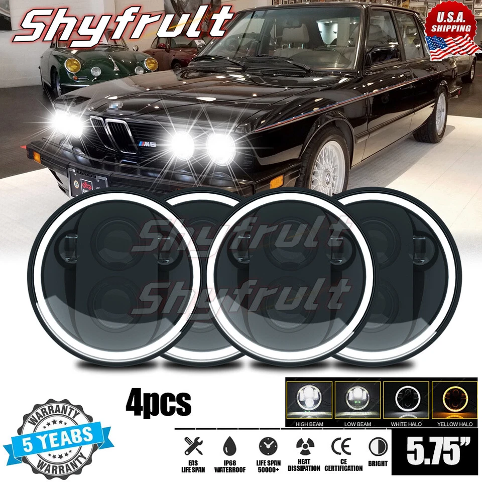 4X 5.75" 5-3/4" Round LED Headlights DRL Projector Beam for BMW Base 69-88 - Image 1 of 4